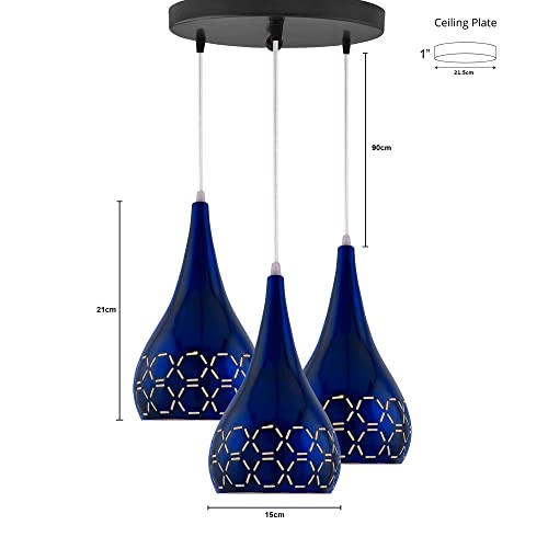Image of Homesake 3-Lights Cluster with Glossy Spining Cross-Cut Hanging Pendant Lamp, Ceiling Light, E27 Holder, Decorative, White, Urban Retro, Nordic Style, LED /Filament (Blue, 3-Lights Round)