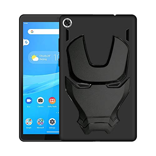 Image of COVERLY Official 3D Touch Feel Trending Real Hero Avenger Logo Mask Soft Rugged Grip Iron Man Super Power Cartoon Movie Silicone Matte Strong Back Cover for Lenovo Tab M8 -Black