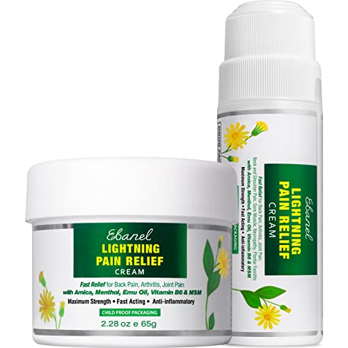 Ebanel Bundle of Pain Relief Cream Arnica Menthol 2 Oz, and Pain Relief Roll On Arnica Menthol 3 Oz