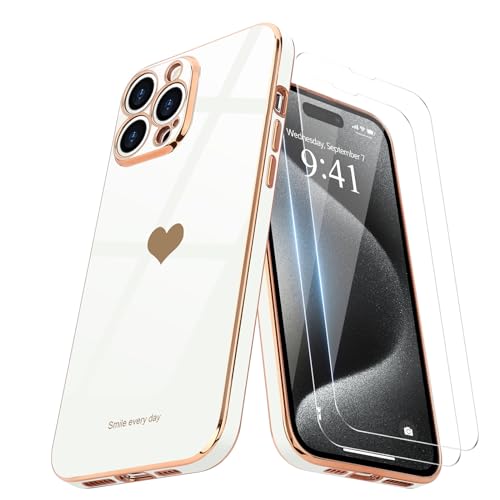 Teageo Compatibile per iPhone 15 Pro Max, Custodia per Cellulare Ragazze con Motivo a Cuore Carino Protezione per Fotocamera Elettrolitico Morbido Protettiva Cover per iPhone 15 Pro Max, Rosso camelia