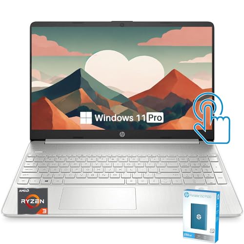 Image of HP Essential 15.6'' Touchscreen Laptop, AMD Ryzen 3 3250U Processor, 32GB RAM, 1TB SSD, HD Display, Backlit Keyboard, Windows 11 Pro, Type-C, Wi-Fi, Bluetooth, HDMI, w P500 SSD Bundle, Silver