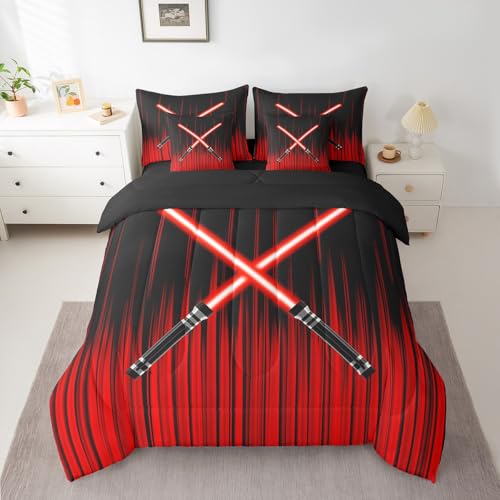 Feelyou Lightsaber Bedding Set, Full, Red & Black, 7 Pieces