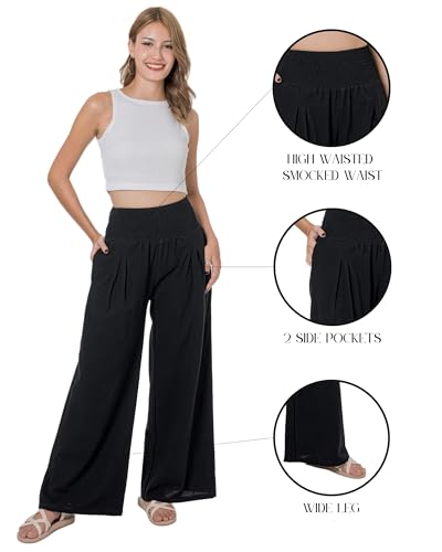 LOFBAZ Women Summer Flowy Cotton Linen Palazzo Wide Leg Pants Beach High Waisted Trousers Boho Long Lounge Pant with Pockets3