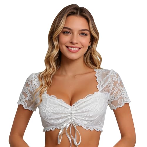 Bavarian Beer Festival Lingerie Lace Bralette and White Shirt for Playful Oktoberfest (White, XL)