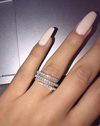 Tripmark Fashion Lady 925 Sterling Silver Ring CZ Princess Cubic Zirconia Ring Wedding Jewelry Wedding Rings Engagement Rings for Women Anniversary Promise Ring (9)