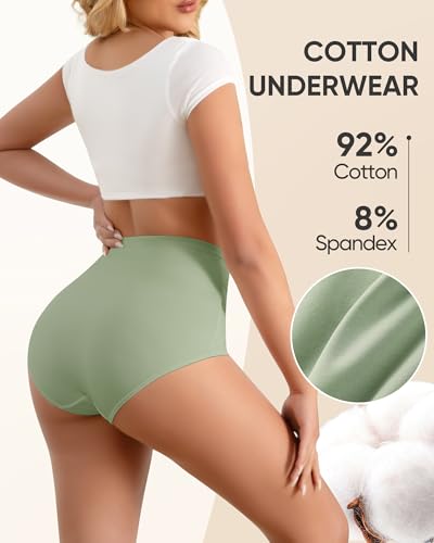 Women's High Waisted Cotton Underwear Panties Ladies Stretch Breathable Full Coverage Briefs 4 Pack2
