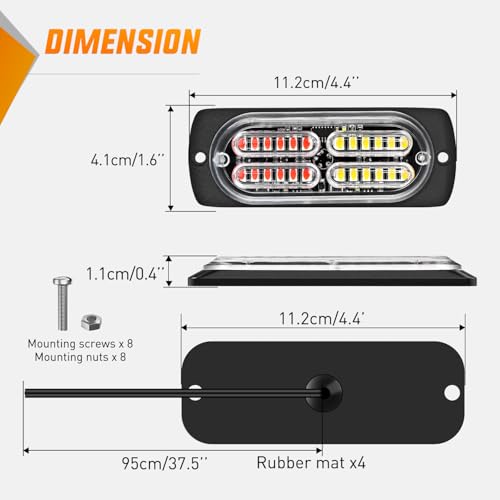 Image of Nilight 4PCS 24LED Red White Strobe Light 12V /24V Grille Surface Mount | Hazard Safety Warning Light with Sync Feature for Car Truck Camper Side Marker Aluminum Alloy Base Emergency Lights