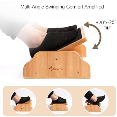 StrongTek Rocking Foot Rest & Adjustable Wooden Foot Rest Set, Ergonomic Under Desk Support, Non-Slip, 3 Height Levels, Improves Posture & Circulation, for Office & Home