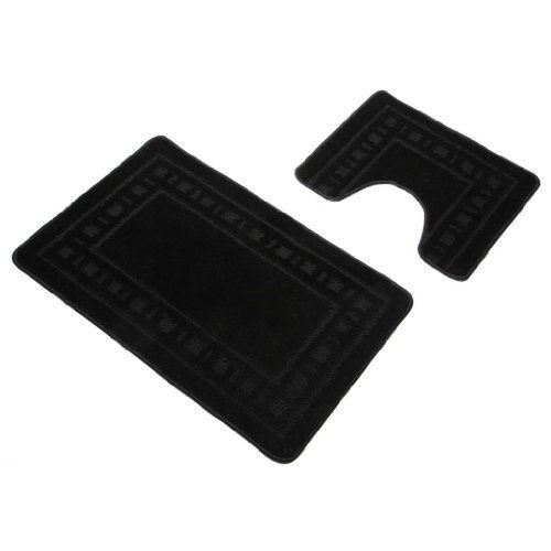 Black Armoni Bath Mat Bathroom 2 Piece Bath & Pedestal Mat Set Non Slip Backing by Quality Linen and Towels by Quality Linen and Towels
