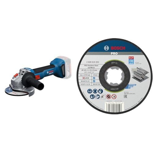 Bosch Professional Cordless Angle Grinder GWS 18V-8 + 10x PRO Stainless Steel and Metal Gebundene, dünne und langlebige Trennscheibe, X-Lock (für Edelstahl, Edelstahl, Ø 125 mm)