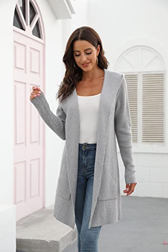 Juoiantang Womens Casual Hoodie Cardigan Sweaters Open Front Knit Long Sleeve Sweater Coat With Pockets (Grey, Medium) #TOP2