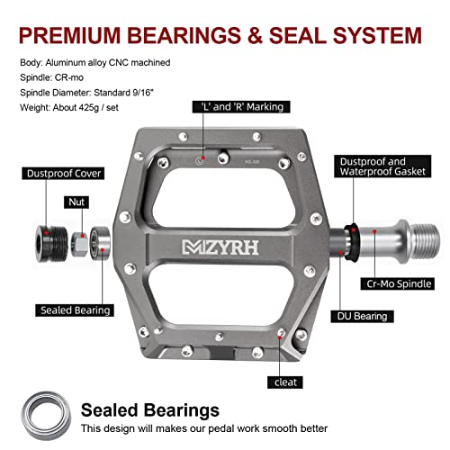 MZYRH Pedais de bicicleta de estrada/montanha Pedais de BTT, pedais de liga de alumínio, plataforma