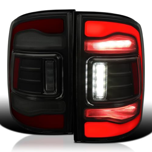SPEC-D TUNING Black Smoke LED Tail Lights w/Red LED Light Bar Compatible with 2009-2018 Dodge Ram 1500/2500/3500 Left + Right Pair Assembly