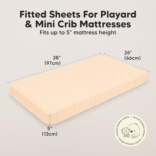 Image of 2-Pack Mini Crib Sheets Fitted, 38x26 Pack N Play Mattress Sheets (Lune Mystic)