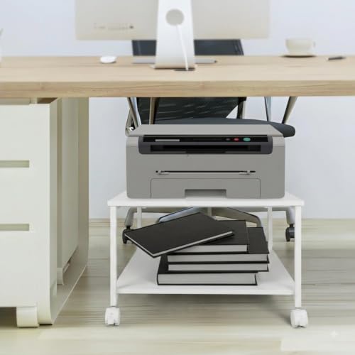 Image of EMERIT Printer Stand,19.5''x19.5''x12.8'' 2 Tier Large Printer Laser Table Heavy Duty Rolling Printer Cart with Wheels for Home Office -100 LBS Each Tier