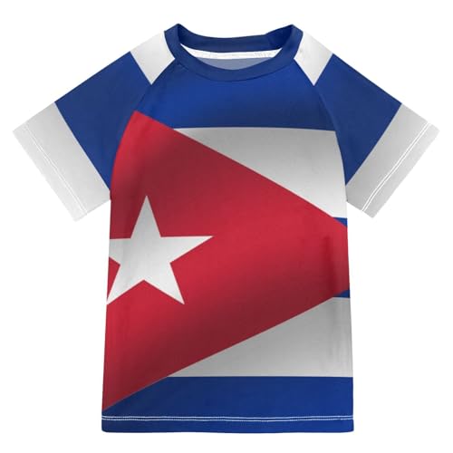 Aflyko Patriot Boys' Swim Shirt Flag of Cuba Rash Guard Beachwear Sun Protection Fishing Hiking Camping Surfing Swimming Toddler Infant Summer Daily T-Shirt, 4T Multicoloured