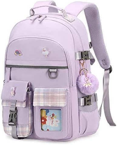 KIDNUO Backpack for Girls, 15.6 Inch Laptop School Bag Kids Kindergarten Elementary College Backpacks Large Bookbags for Teen Girls Women Students Casual Travel Daypacks (Purple L)