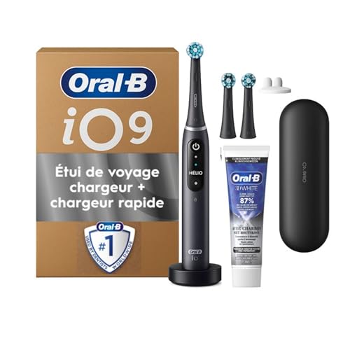 Brosse à dents électrique iO 9 Oral-B noire avec brossettes de rechange et dentifrice blancheur
