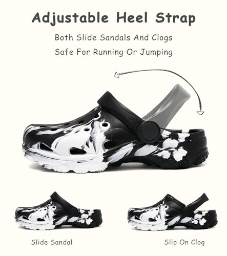Image of Boys and Girls Tie Dye Clogs for Kids,Unisex Eva Mules for Big Kid,Little Kid,Boy and Girl Closed Toe Slide Sandals,Black and White
