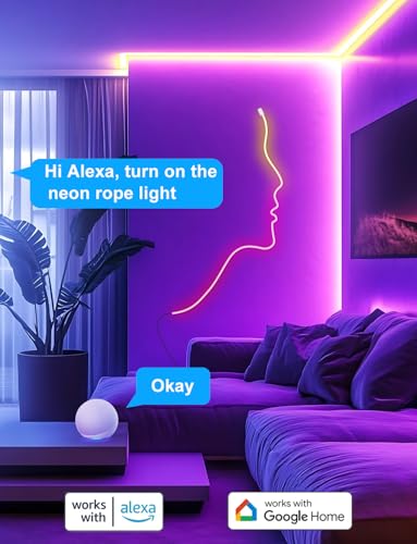 Image of RGB+IC Neon Rope Lights, 16.4 ft Smart LED Rope Light with Music Sync, Works with Alexa, Google Assistant, Custom DIY Flexible Neon Strip Lights for Bedroom, Wall Decor (2.4G WiFi Only)
