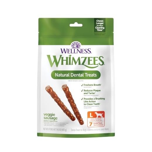 Whimzees Wellness Veggie Sausage Dog Dental Treats, Large Size Stick, (7 Count)