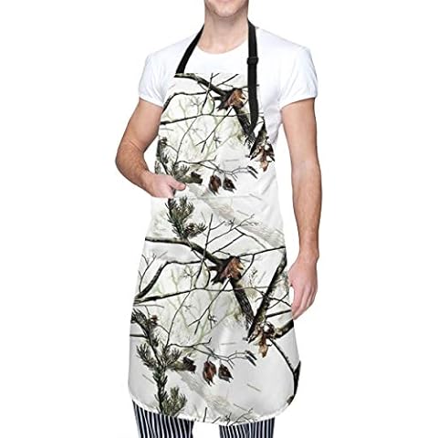 ULQUIEOR White Realtree Camo Apron with Pockets Waterproof Adjustable Chef Bib Apron for Kitchen BBQ Drawing Cooking Cover