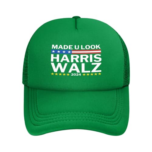 qwumub Made U Look Harris Waltz 2024 Mesh Hat You Look Kamala Harris Tim Walz for President 47 Trucker Hat Baseball Cap Green