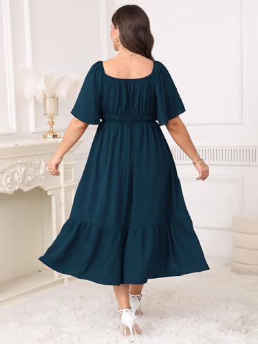 Image of CICIDUDU Plus Size Smocked Maxi Dresses for Curvy Women Square Neck Flowy Casual Summer Wedding Guest Dress