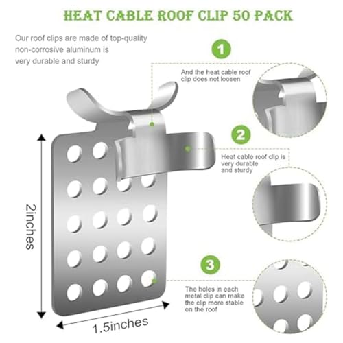 Clips para cables de descongelación de techo de aluminio en paquete de 50 unidades de metal 7