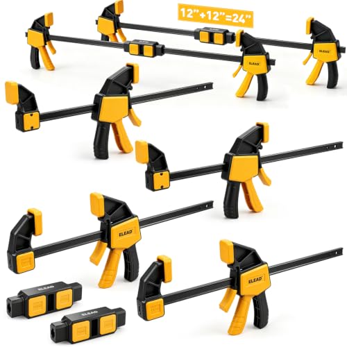 Image of 6-Pack 12 Inch Bar Clamps for Woodworking with 2-Piece Clamp Connector, 12 inch Quick-Release Wood Clamps with 150 LBS Load Limit, Trigger Clamp Set, One-Handed Clamps /Spreader for Woodworking