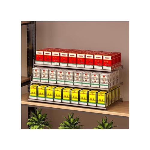 Présentoir à poussoirs pour étuis à cigarettes avec séparateur acrylique stable