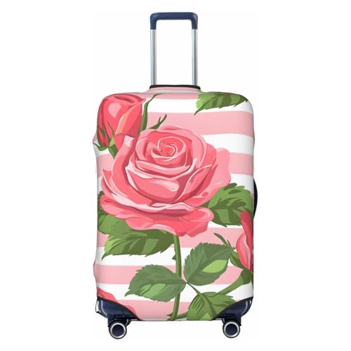 Yaxongx Pink Rose Stripe Pattern Travel Luggage Cover Washable Suitcase Cover Elastic Fashion Stretch Suitcase Protector Travel Anti-Scratch Baggage Covers Fits 29-32 Inch Luggage