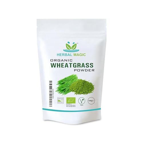 Herbal Magic's’s Organic Wheatgrass Powder, Natures Most prized Plant, Ideal for Juice,Wheat Grass Shots, Smoothies, Superfood - of&G UK Organic Certified 100g