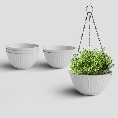 Image of YUCCABE ITALIA SHERA Hanging Wave 8 Inch Plastic Flower Pot for Plant Pack of 6 Pcs Round Shape Hanging Pot for Balcony Railing Planters for Indoor and Outdoor Garden (White)
