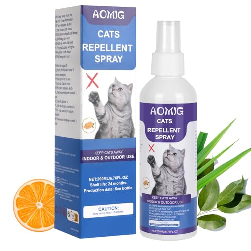 Aomig Katzenabwehrspray Anti Katzen Spray Knabberstopp Innen AuBen Katzenabwehr für Sofa Tür Möbel Natürliches Katzen Fernhaltespray Sofort Wirksames katzenspray Antikratzspray Katz Abwehrspray(200ml)