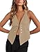 Floral Find Women's Casual Versatile Button Up Sleeveless Vest Sexy V Neck Jacket Waistcoat (Khaki, Medium)