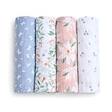 aden + anais Essentials Cotton Muslin Swaddle, Breathable Baby Blanket, Ideal for Boys, Girls, Newborns, Babies & Infants, Receiving Blanket, Soft and Lightweight Wrap, 4 Pack, Butterfly Garden