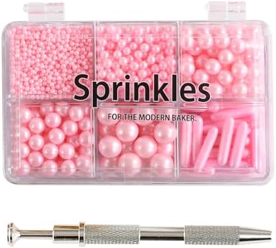 KASVAN Kasvan Pink Mix Sugar Granules - Edible Candy Pearls with 4 Claw Pen, 118G/4.16 Oz, Gift Packaging, Cake Decorations, Ice Cream Toppers and Deco