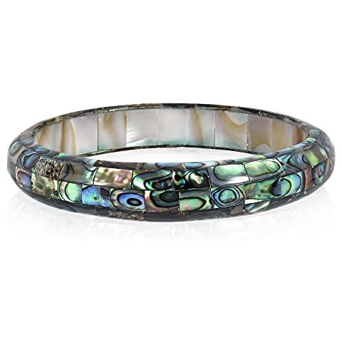 AeraVida Exquisite Ocean 12mm Abalone Shell and Mother of Pearl Mosaic Bracelet | Handmade Jewelry for Women | Handmade Green Abalone Bracelet | Gifts for Women | Statement Bracelet | Boho Jewelry Cover