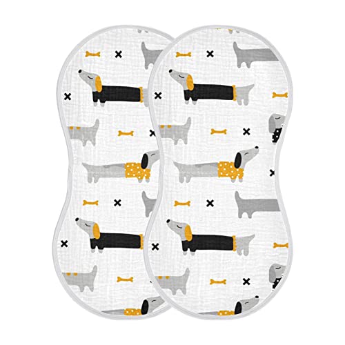 Image of WELLDAY Muslin Baby Burp Cloths Set of 2, Soft Absorbent Cute Dogs Dachshunds Muslin Washcloths, Bibs, Face Towel for Newborn Boys Girls, 22 x 11 Inch