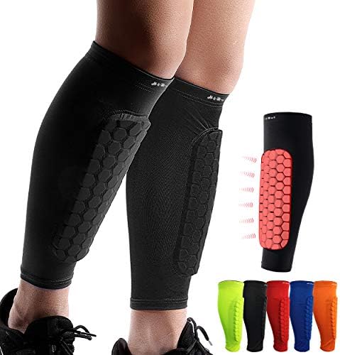 HiRui Soccer Shin Guards Shin Pads for Kids Youth Adult, Calf Compression Sleeve with Honeycomb Pads, Support for Shin Splint Baseball Boxing Kickboxing MTB, Lightweight(1PAIR)(Black, L)