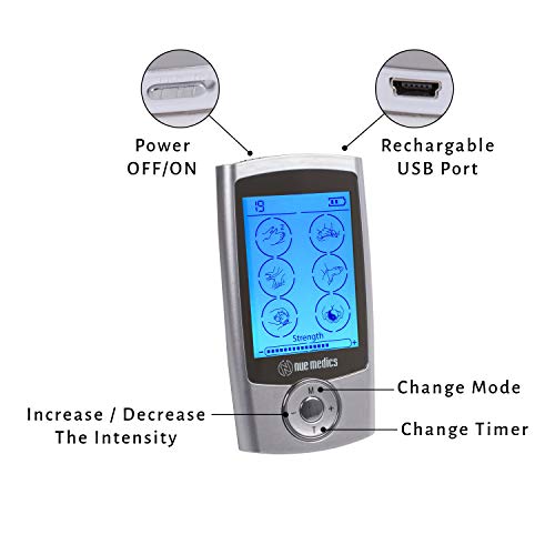Nuemedics Tens Ems Unit Pro Rechargeable Battery Muscle Stimulator 24 Modes Portable Mini Massager Tens Unit With 10 Reusable Pads #TOP4