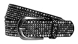 nietengürtel damen günstig Dicke 3,0 mm Fashion Damen Gürtel - Vintage Gürtel - Teilleder Nietengürtel in 15 Farben - Schwarz Länge 95 cm