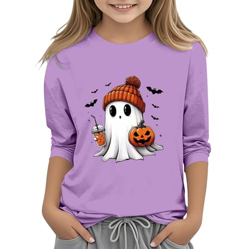 Girls' Oversized Pullover Crewneck Sweatshirt Kids Soft 3/4 Sleeves Halloween 2D Printed Hoodies Fashion Outfit Clothes