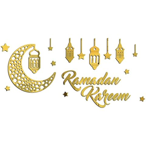 Chen0-super Ramadan Kareem Stickers Decorations, Muslim Islam Eid Mubarak Ramadan Crystal, Mirror Stickers Decor, Wall Stickers, Room Decorations, Muslim Ramadan Decorations for Home, Gold Cover