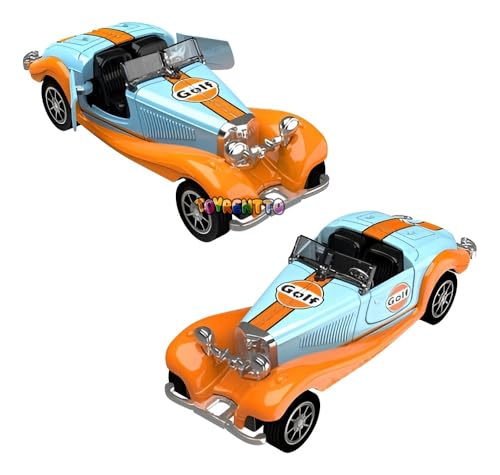 Image of 1:36 Scale Vintage Die-Cast Classic Car Model Toy | Pull Back Sports Car Toy with Openable Doors | Premium Alloy Vehicle Toy for Kids & Collectors | Blue-Orange Racing Edition