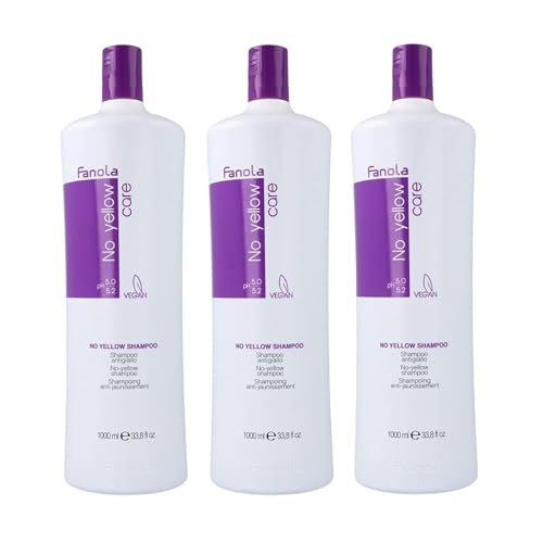 Fanola No Yellow Shampoo With Purple Violet Pigments To Eliminate Unwanted Yellow Tones & Brassiness In Platinum, Light Blonde, Gray, Bleached, or Highlighted Hair 33.8oz (Pack of 3)