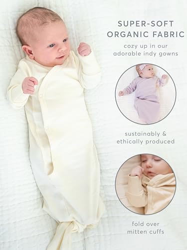 Colored Organics Baby 100% Organic Cotton Newborn Knotted Gown - Infant Indy Kimono Wrap Front Tie Knot with Mitten Cuffs3