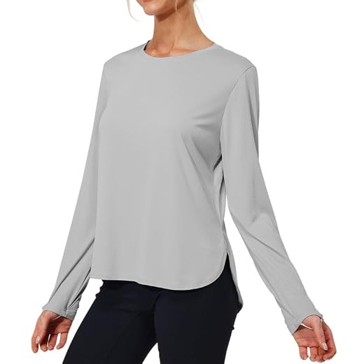 Hiwzffy Women's Sun Protection Shirts UV SPF UPF 50+ Long Sleeve Rash Guard Hiking Running Quick Dry Lightweight Grey M