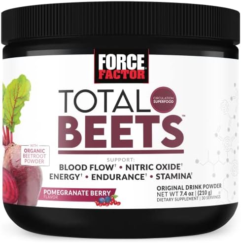Total Beets Drink Mix Superfood Powder with Nitrates to Support Circulation, Blood Flow, Nitric Oxide, Energy, Endurance, and Stamina, Cardiovascular Heart Health Supplement, Force Factor, 30 Servings